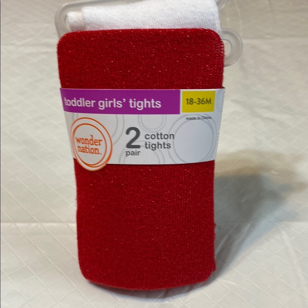 Wonder Nation Toddler Girls' Red and White Tights 18-36 months